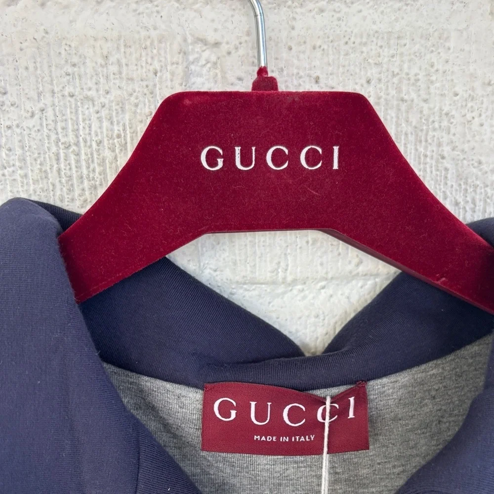 Gucci Logo Patch Knitted Scuba Embroidered Blue Half Zip Sweatshirt sz L